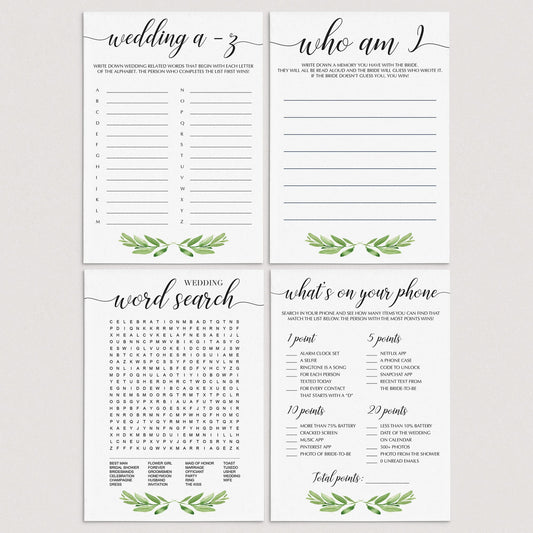 Botanical Wedding Shower Games Pack Printable by LittleSizzle