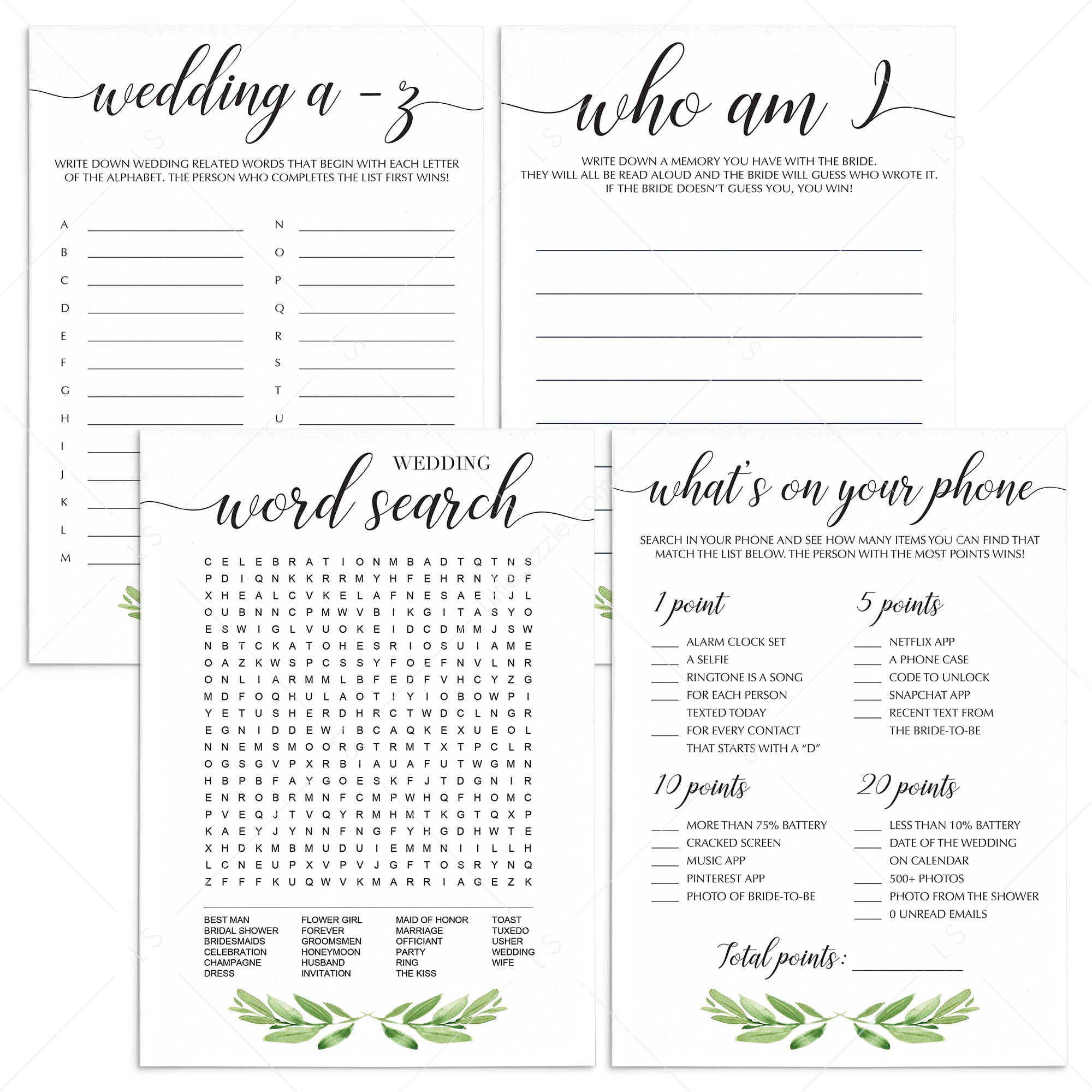 Botanical Wedding Shower Games Pack Printable by LittleSizzle