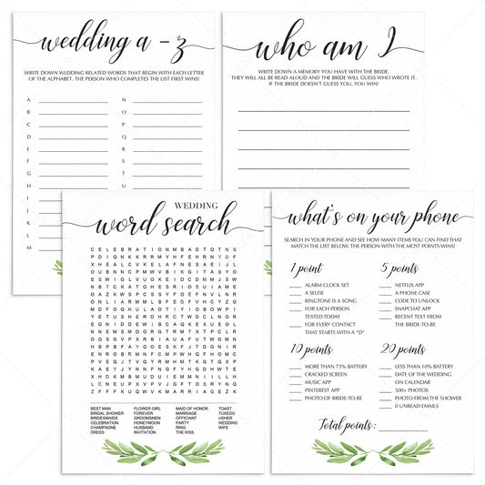 Botanical Wedding Shower Games Pack Printable by LittleSizzle