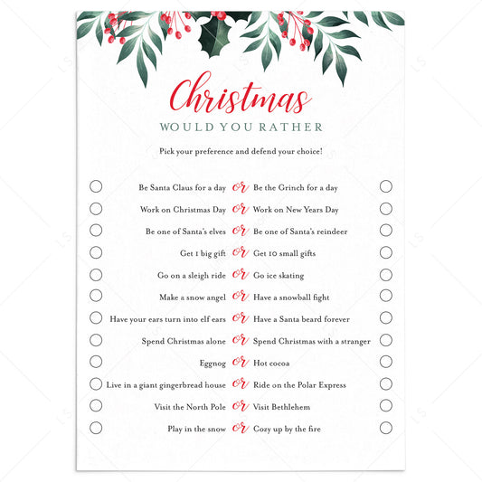 Would You Rather Christmas Party Game Printable by LittleSizzle