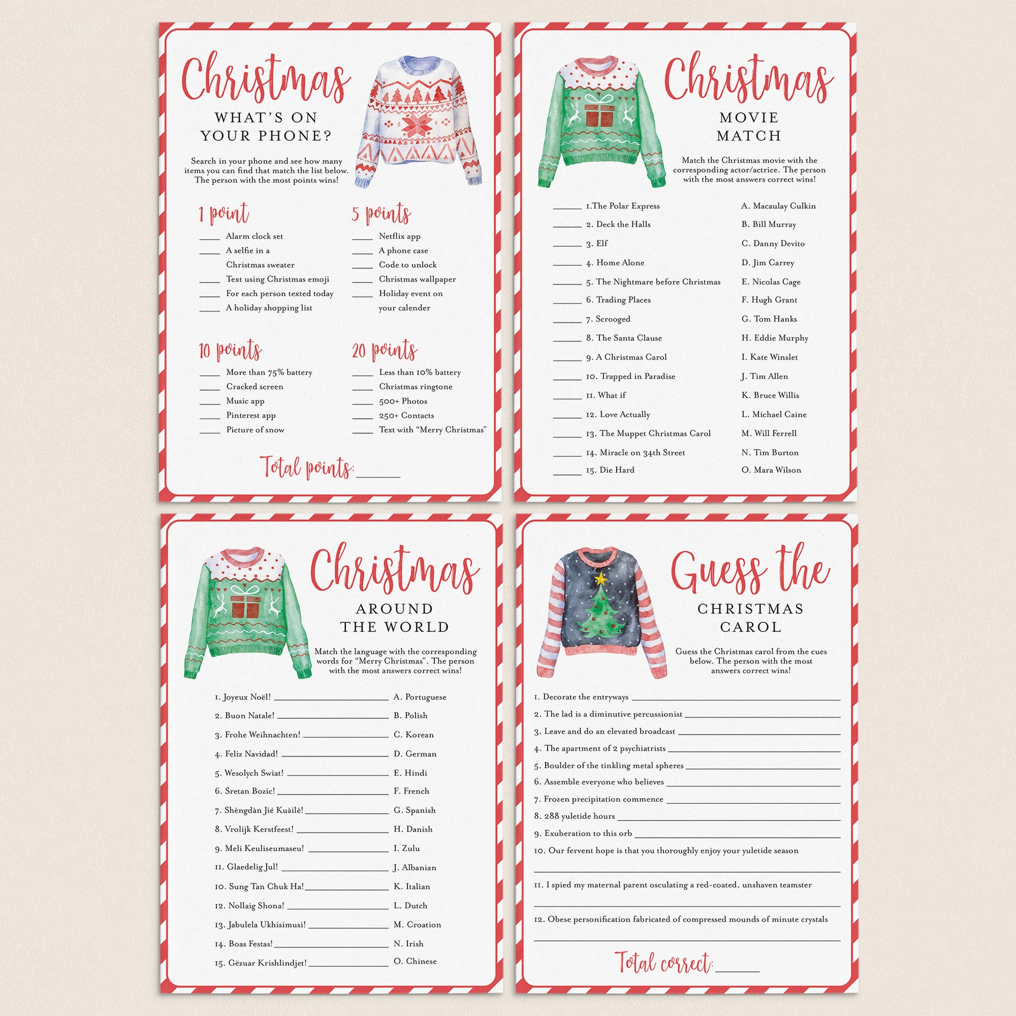 Funny Christmas Party Games Bundle Digital Download by LittleSizzle