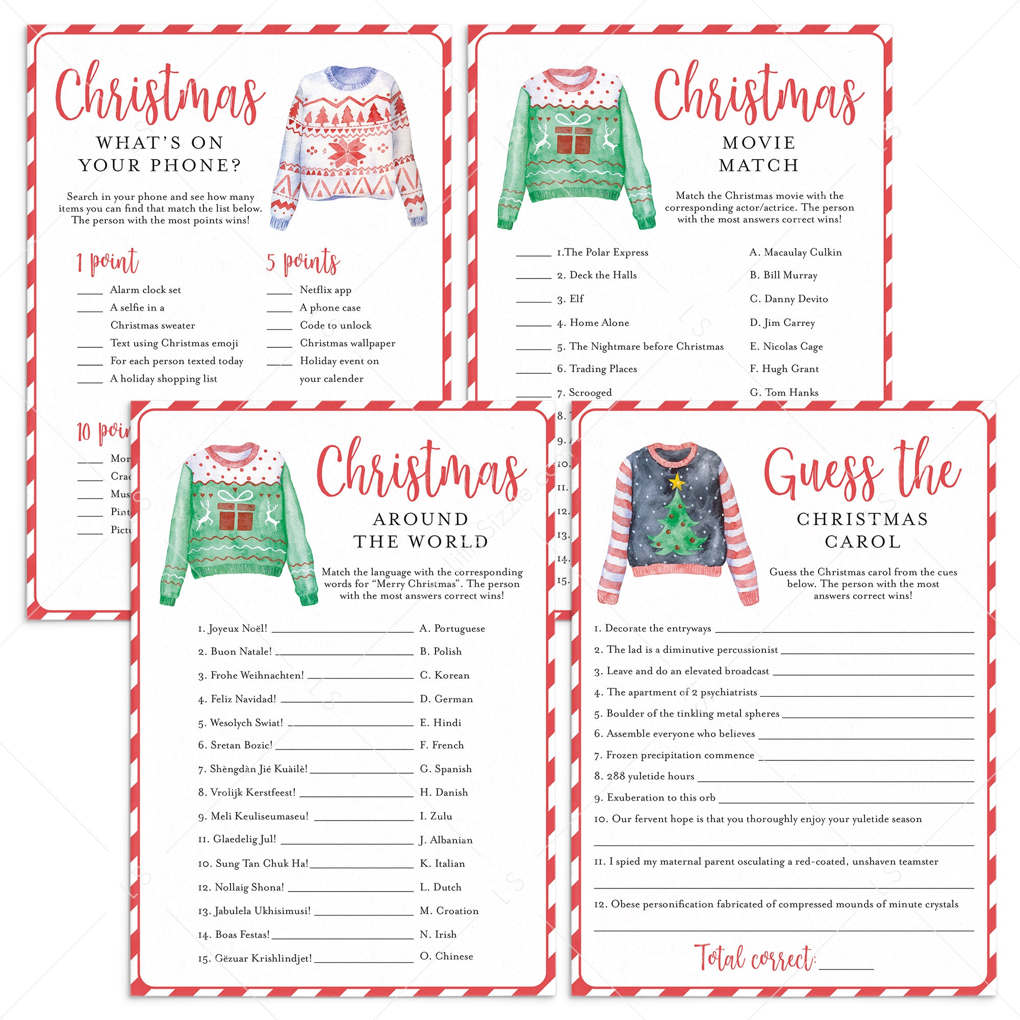 Funny Christmas Party Games Bundle Digital Download by LittleSizzle