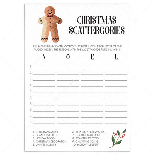 Printable Christmas Scattergories Game Instant Download by LittleSizzle