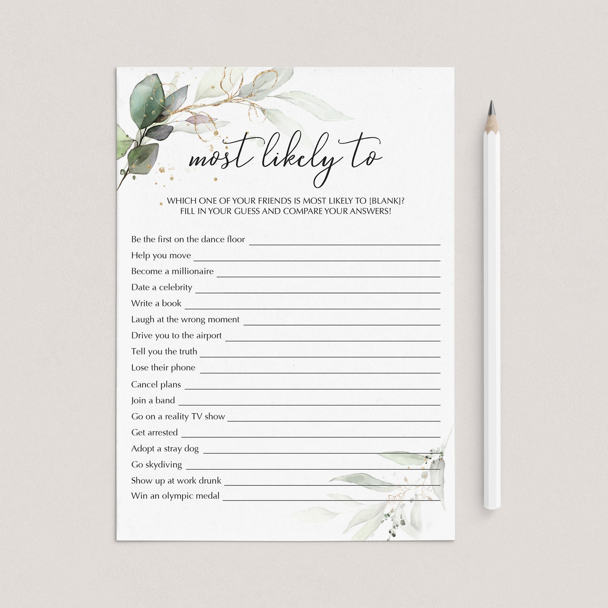 Most Likely To Party Game Printable Green Gold by LittleSizzle