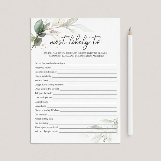 Most Likely To Party Game Printable Green Gold by LittleSizzle