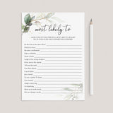 Most Likely To Party Game Printable Green Gold by LittleSizzle