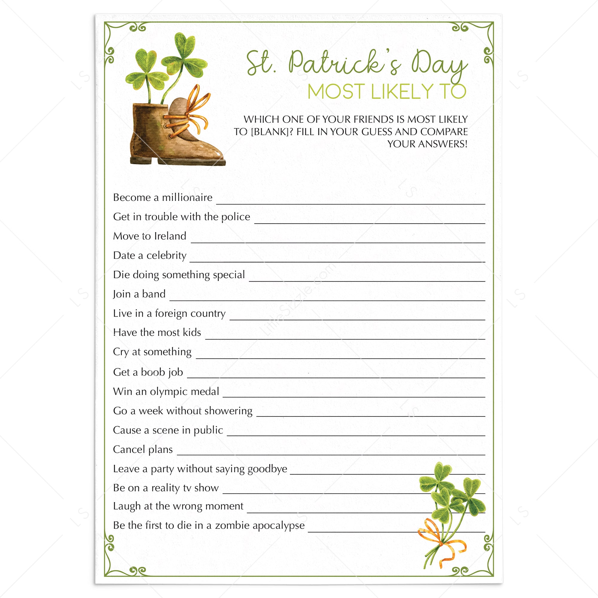 (Zoom) St. Patrick's Game for Friends Instant Download by LittleSizzle