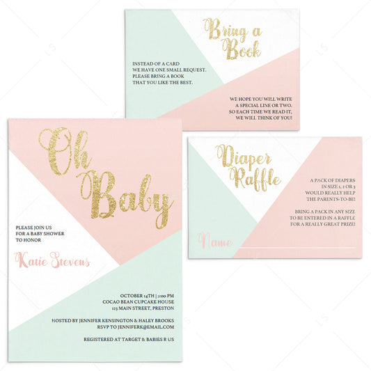 Baby Shower Invitation Set Pink and Gold by LittleSizzle