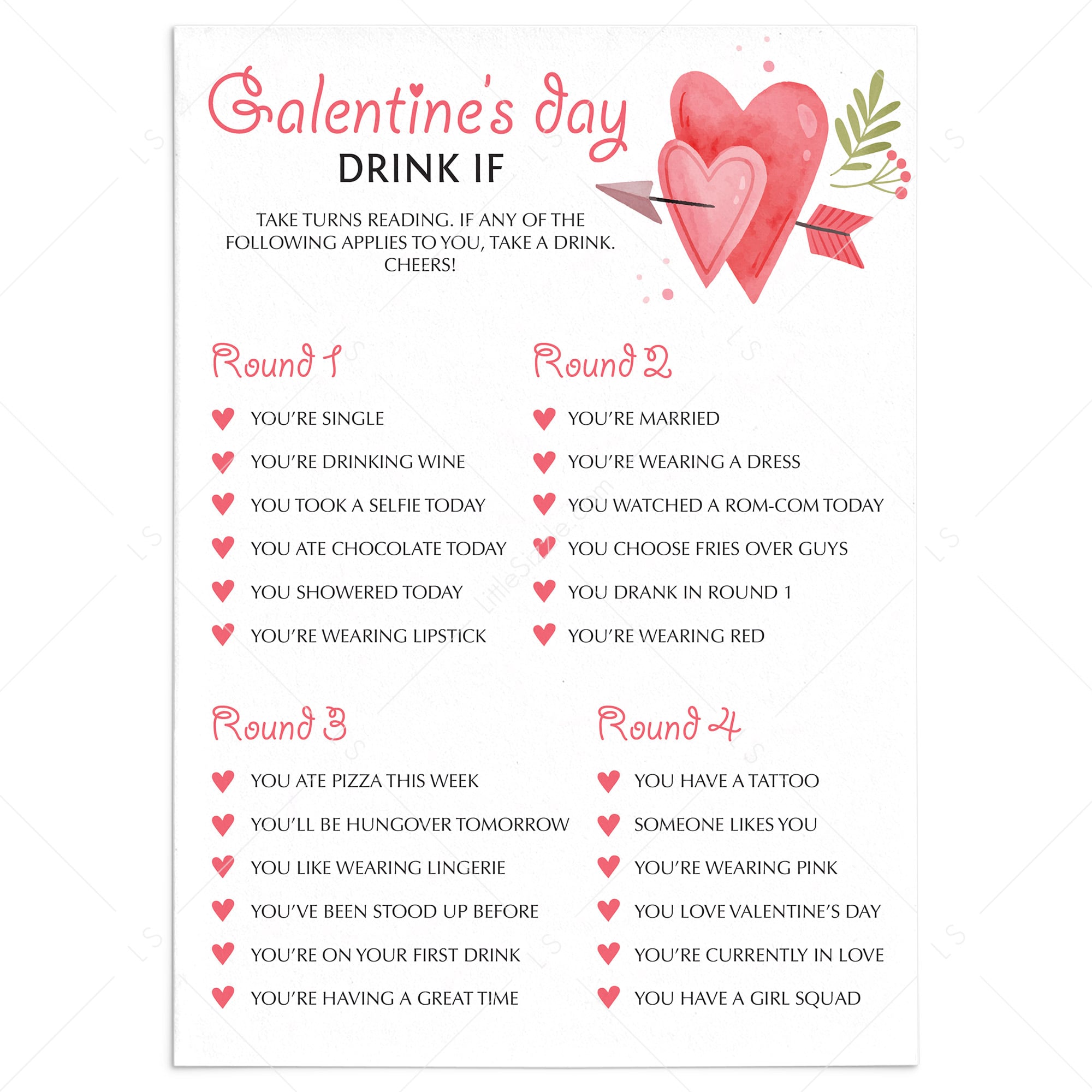 Printable & Virtual Drinking Game For Girls by LittleSizzle