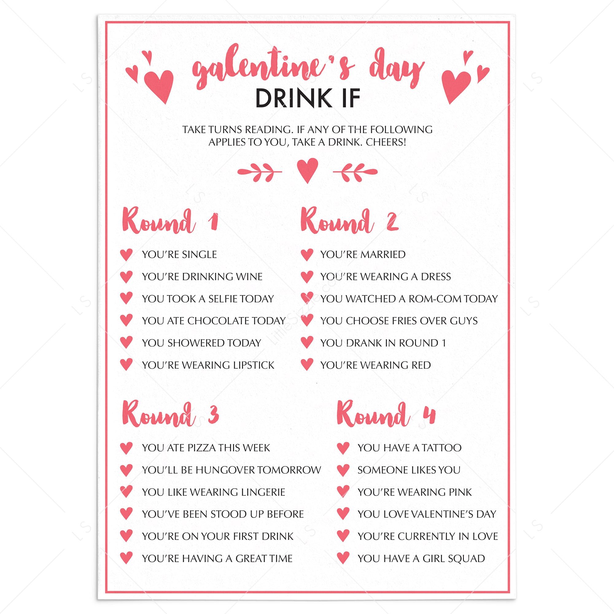 Printable Galentines Day Card Pack, Digital Download Galentines Day Gifts,  Last Minute Galentines Card DIY for Best Friends and Girlfriends 