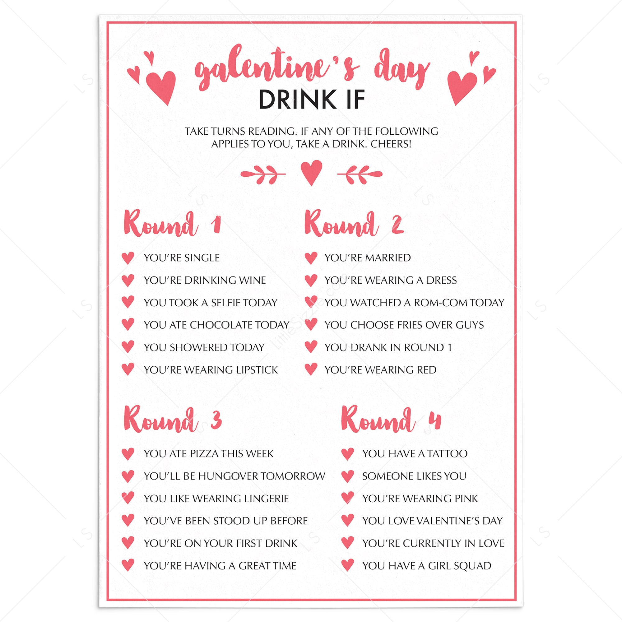 Galentine's Day Drinking Game Printable & Virtual Files by LittleSizzle