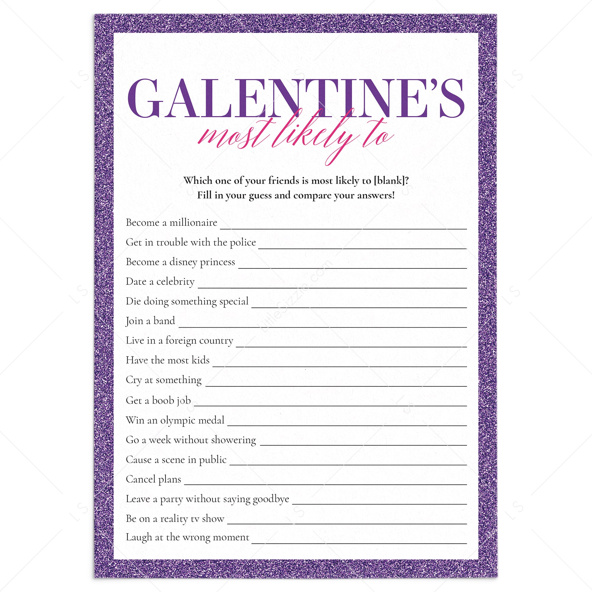 Galentine's Most Likely To Game Printable by LittleSizzle
