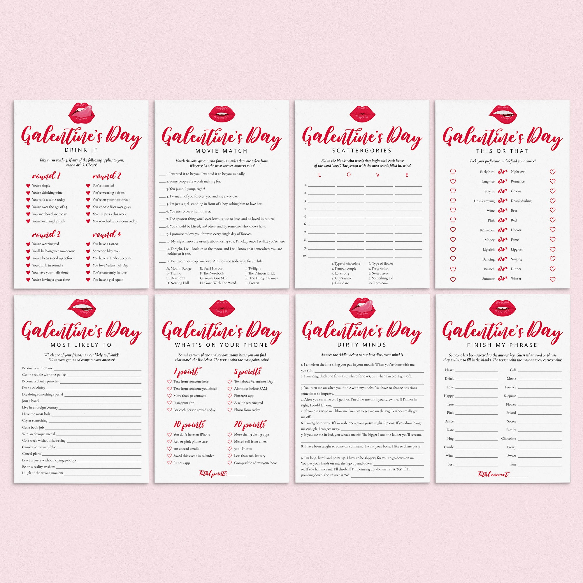Printable Galentines Day Game Bundle Digital Files by Littlesizzle
