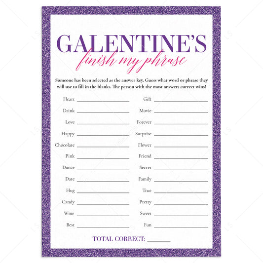 Galentine's Day Game Printable Finish That Phrase by LittleSizzle