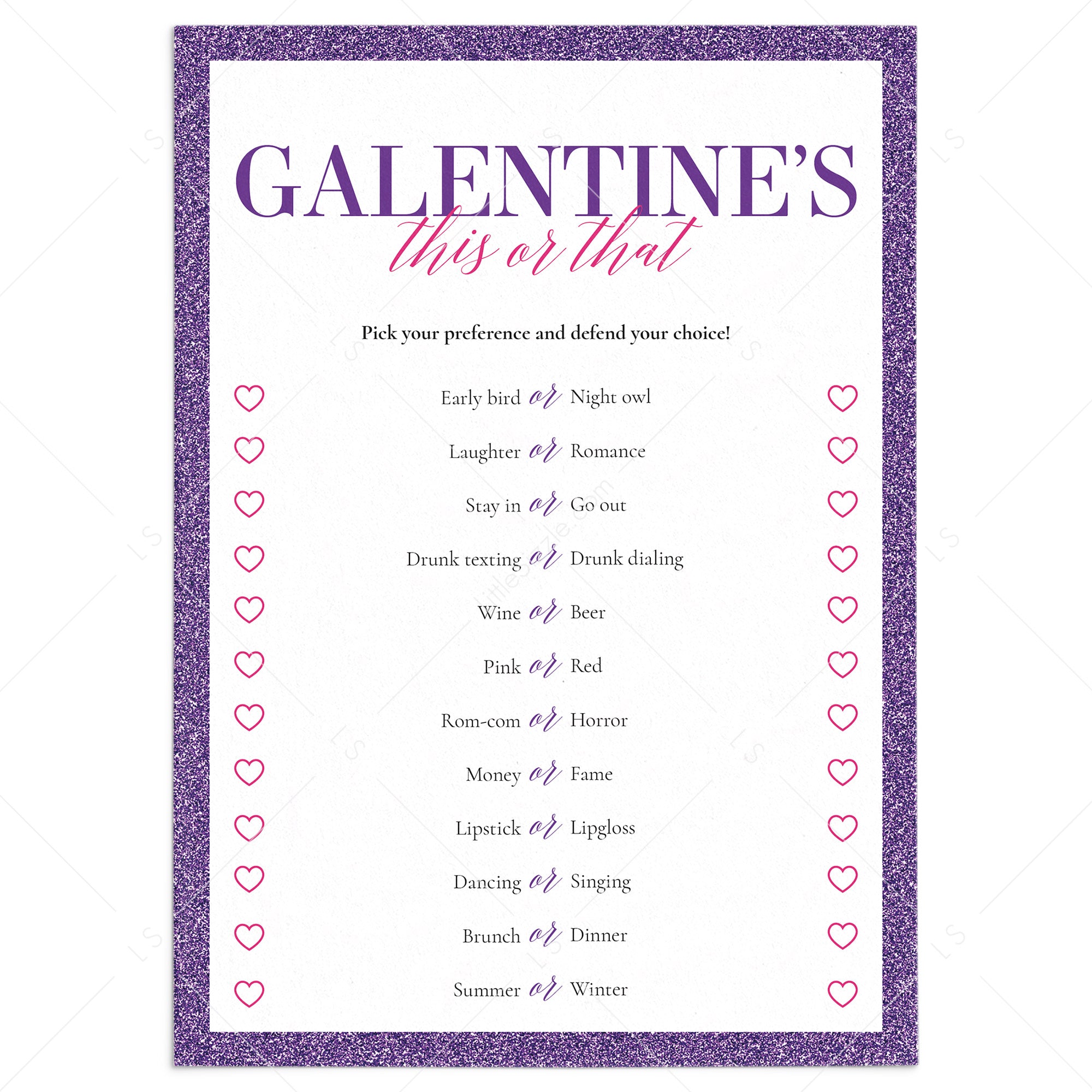 Printable Galentine's Day Game This or That Digital Download by LittleSizzle