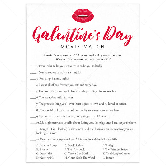Galentine's Day Game Match The Movie Quote by LittleSizzle