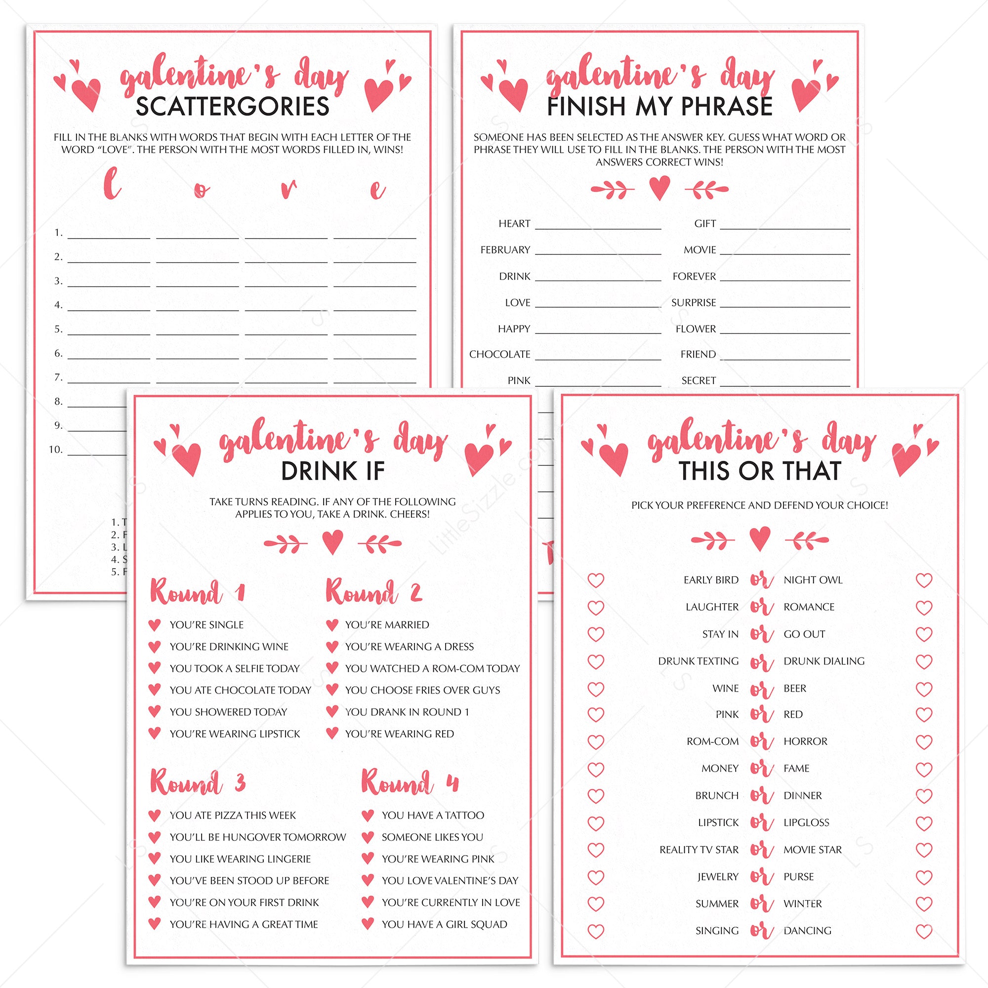 Galantine's Day Party Games Bundle Printable & Virtual by LittleSizzle