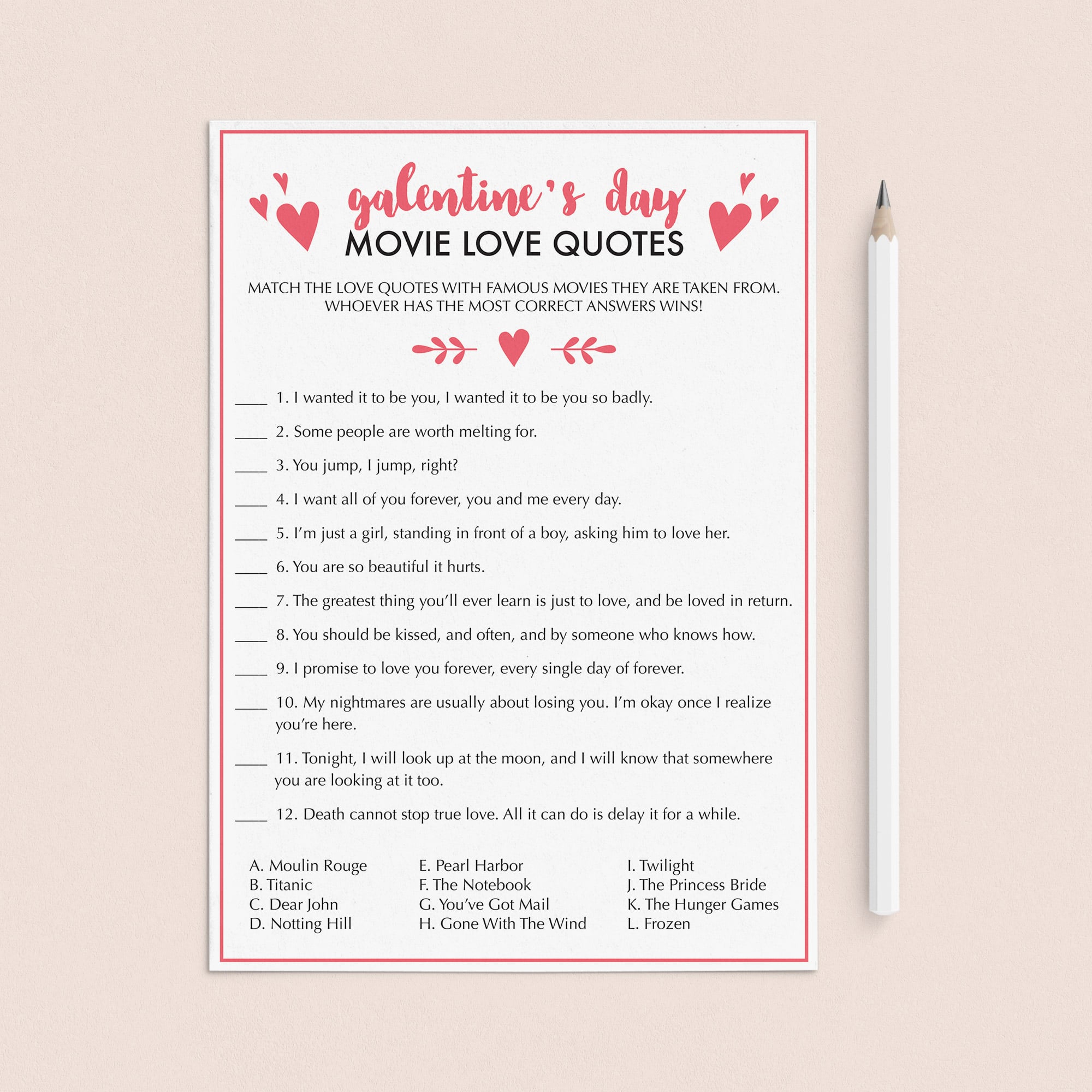 Galentine's Day Chickflick Game Instant Download by LittleSizzle
