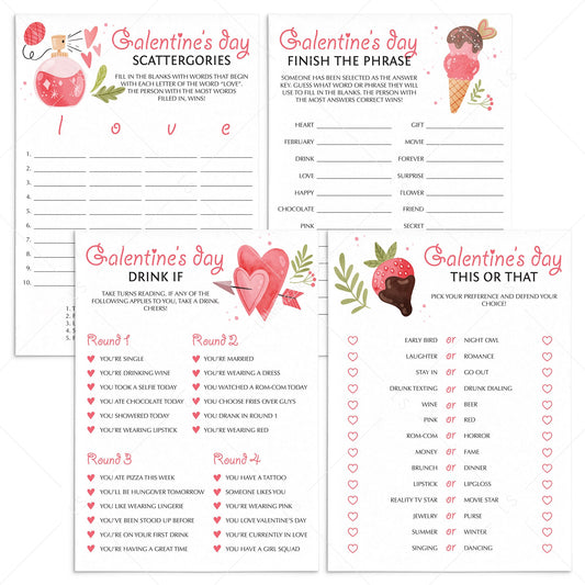 4 Fillable Galentines Day Games Instant Download by LittleSizzle
