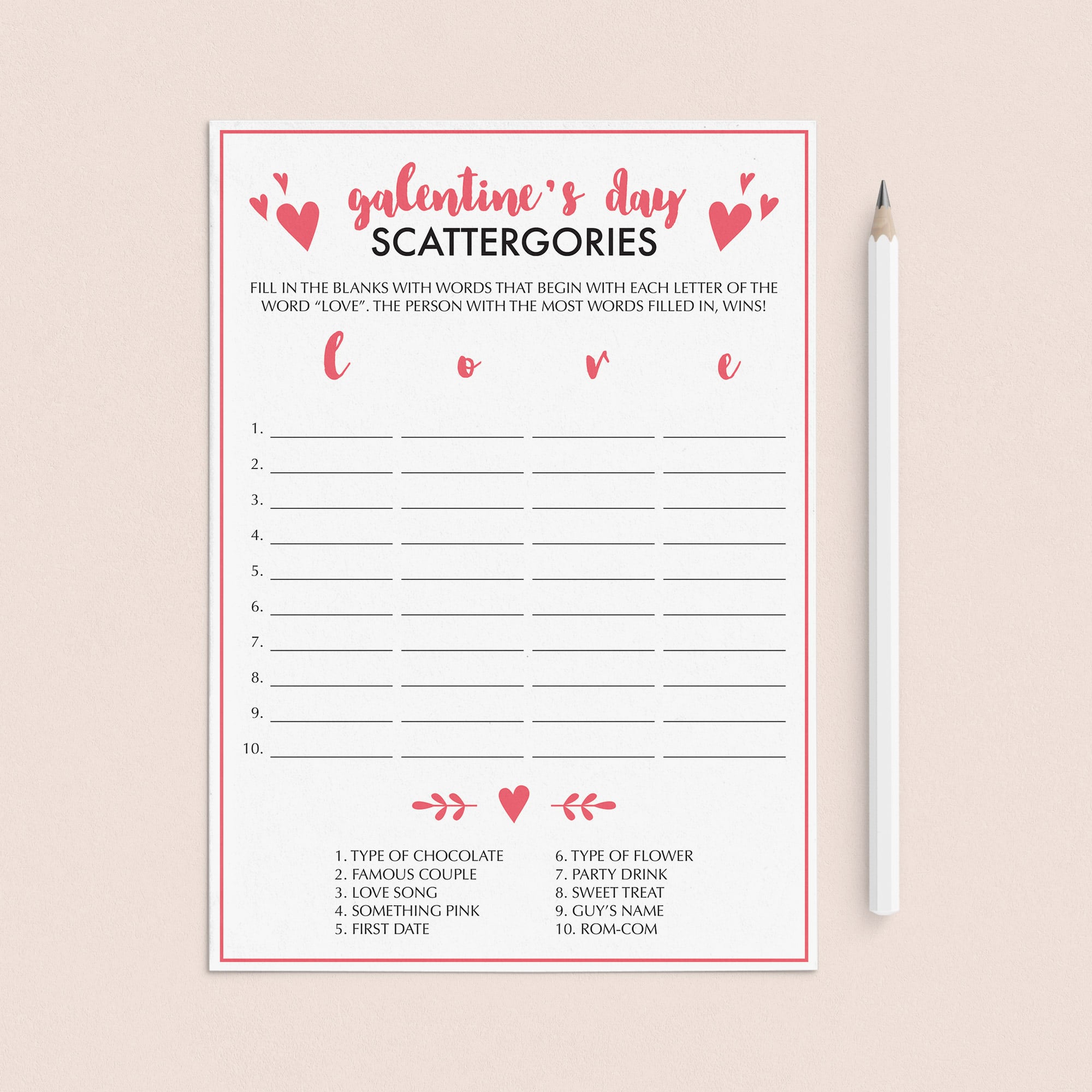 Printable and Virtual Scattergories Game for Galentine's Day Party by LittleSizzle