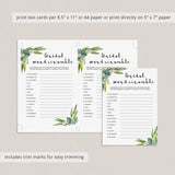 watercolor eucalyptus bridal shower games printable