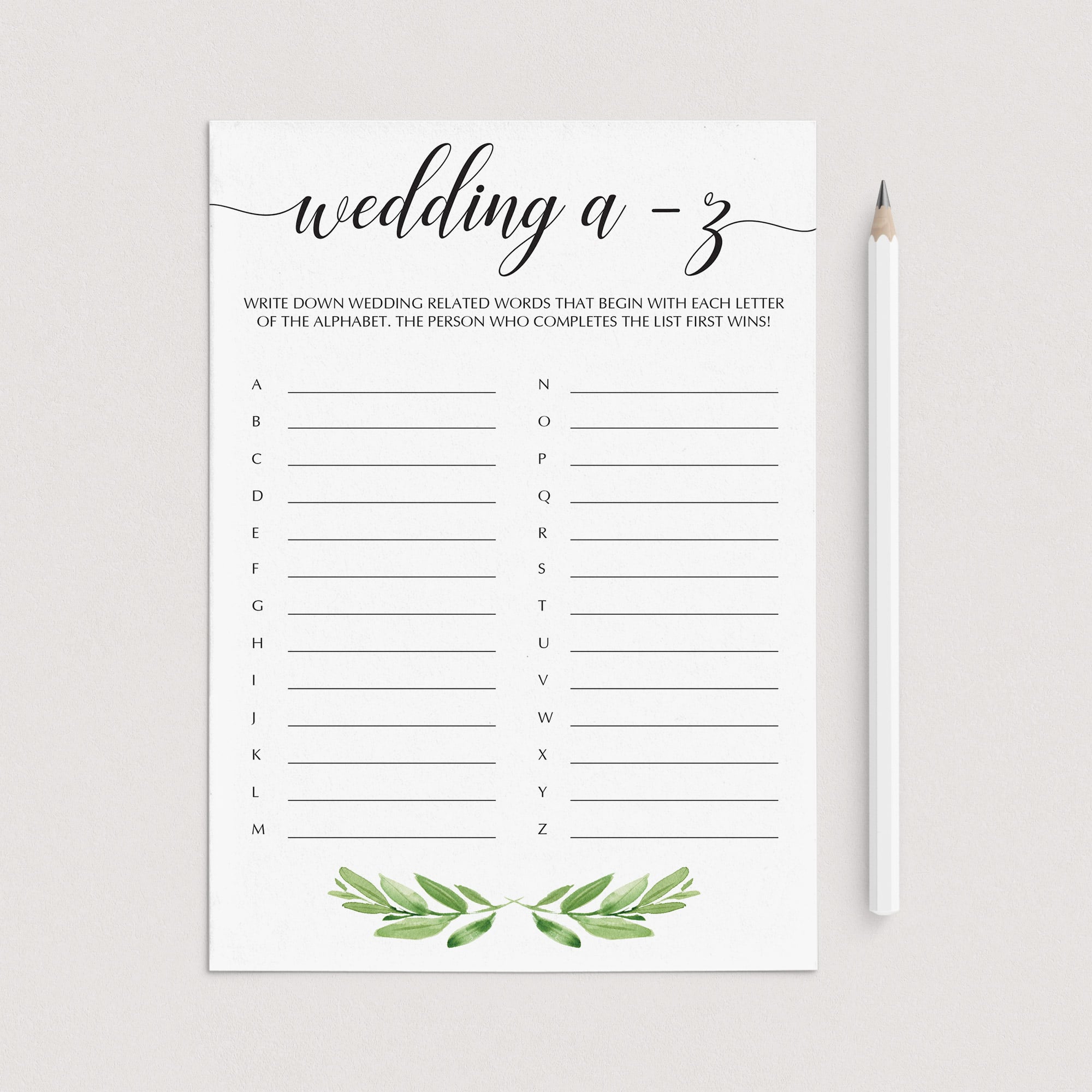 wedding word race game for bridal shower