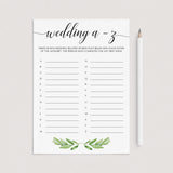 wedding word race game for bridal shower