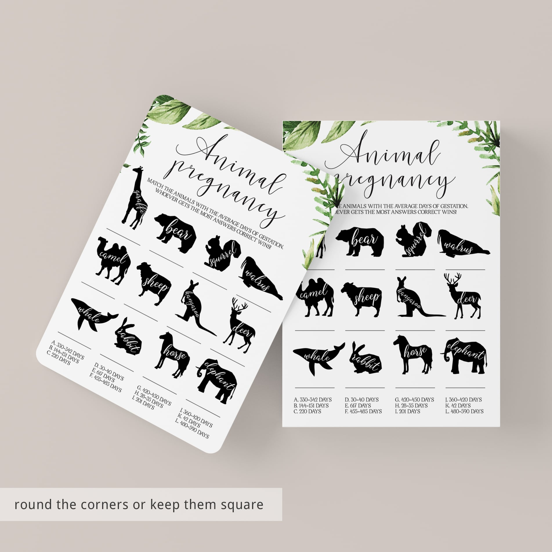 Guess the animal gestation period baby shower game download by LittleSizzle