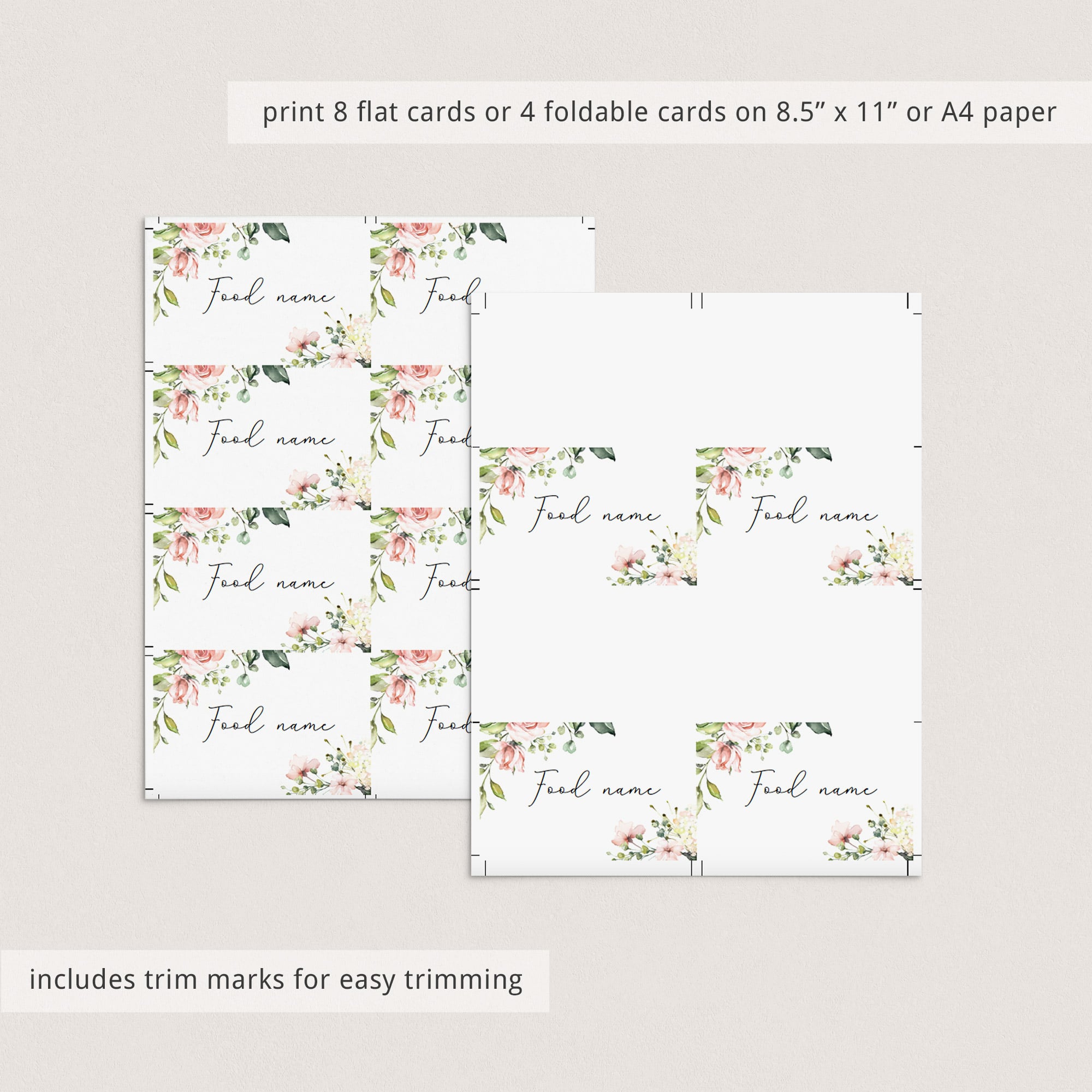 Buffet food cards printable blush floral by LittleSizzle