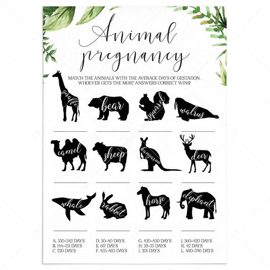 Funny Baby Shower Game Animal Pregnancy Instant Download by LittleSizzle