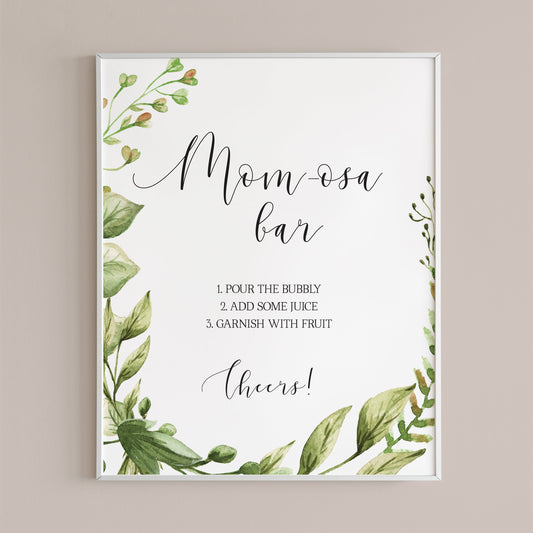 Momosa bar table sign greenery baby shower decor instant download by LittleSizzle