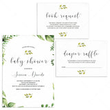 Classic baby shower invitation set templates greenery themed by LittleSizzle