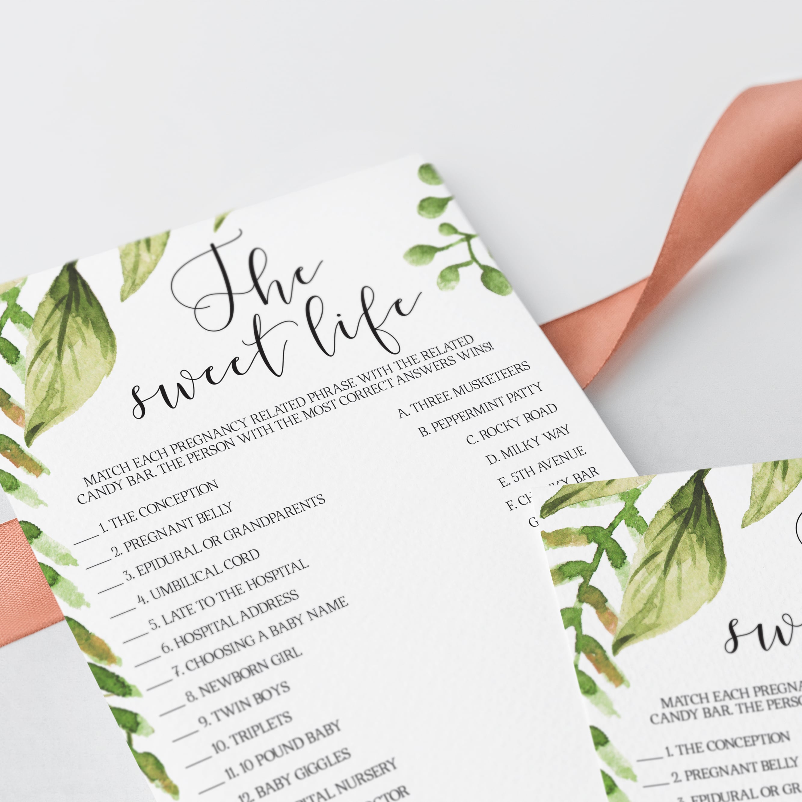 Watercolor greenery baby shower game the sweet life by LittleSizzle