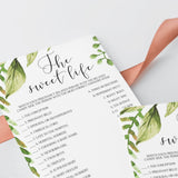 Watercolor greenery baby shower game the sweet life by LittleSizzle