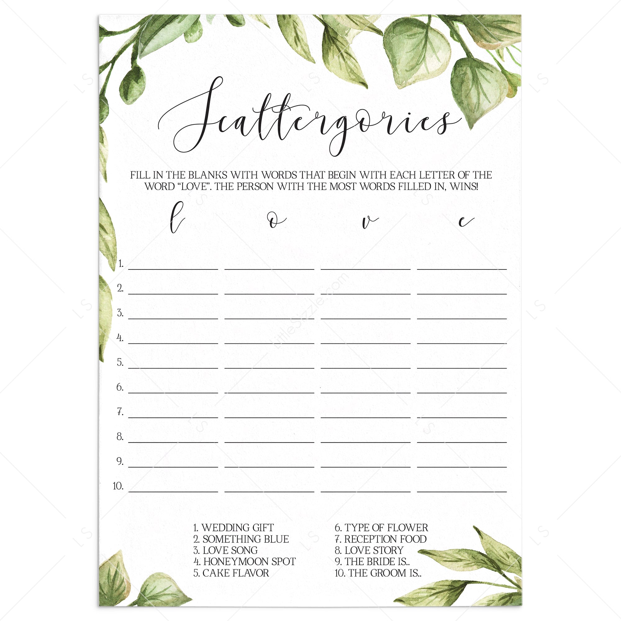 garden bridal shower games ideas printable by LittleSizzle