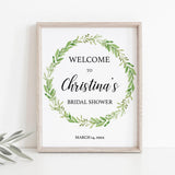 Green Wreath Welcome to Bridal Shower Sign Printable