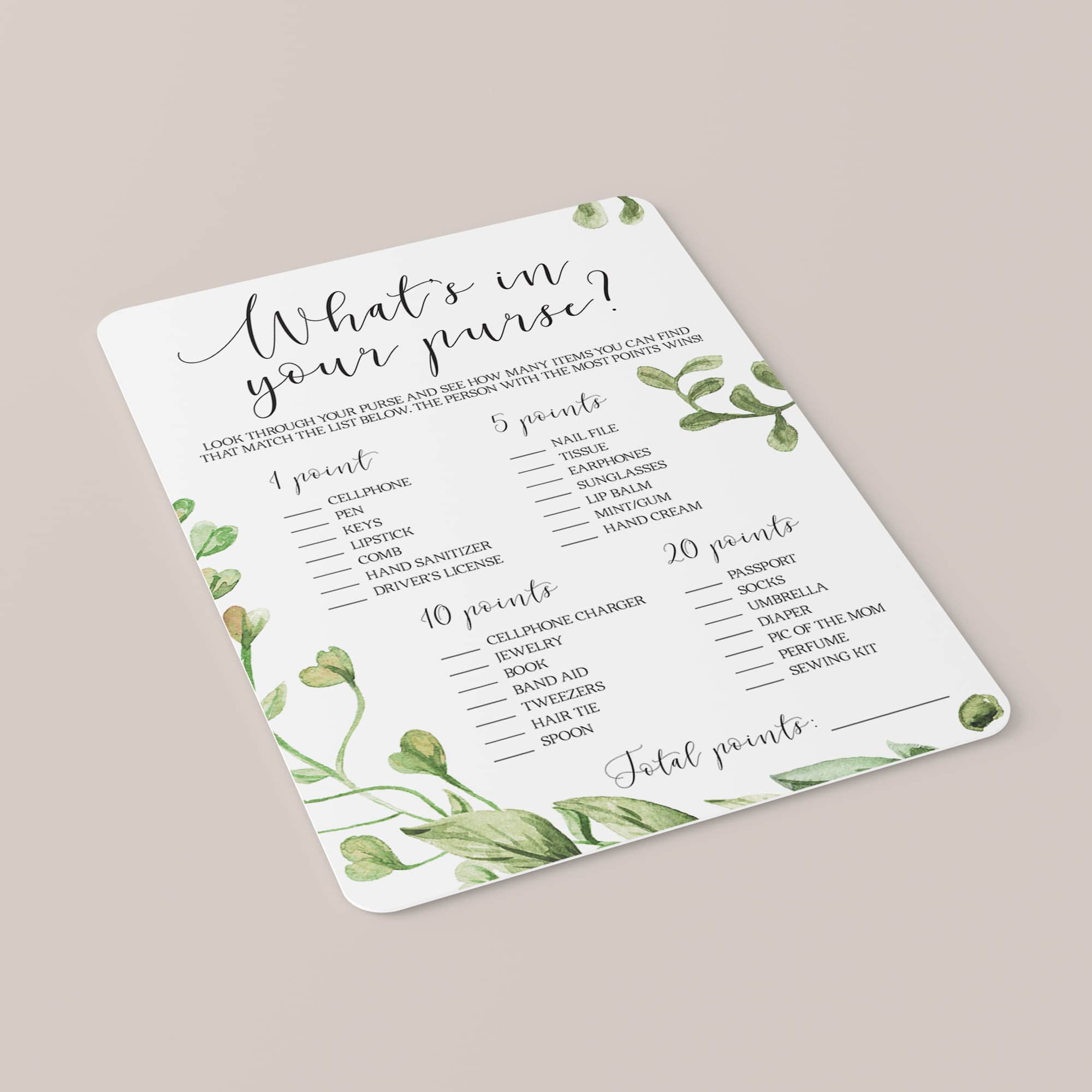Garden theme baby shower game whats in your bag by LittleSizzle
