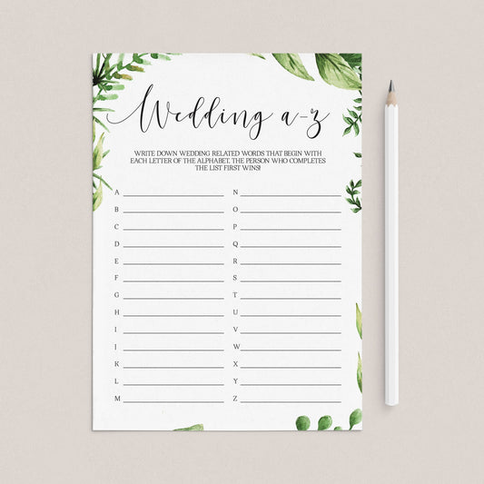 wedding a-z bridal shower game instant download by LittleSizzle