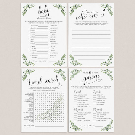 Leaf Baby Shower Games Package Instant Downloadable PDF by LittleSizzle