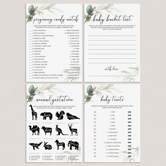 Green and Gold Theme Baby Shower Games Printable by LittleSizzle