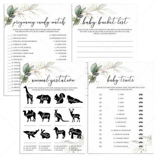 Green and Gold Theme Baby Shower Games Printable by LittleSizzle