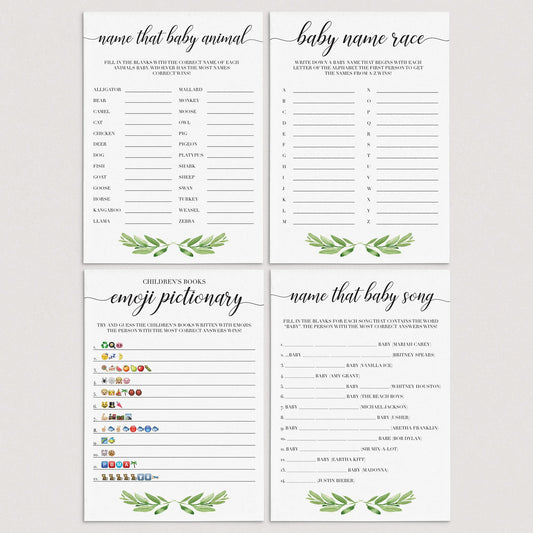 Watercolor leaves baby shower game bundle by LittleSizzle