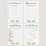 Watercolor leaves baby shower game bundle by LittleSizzle