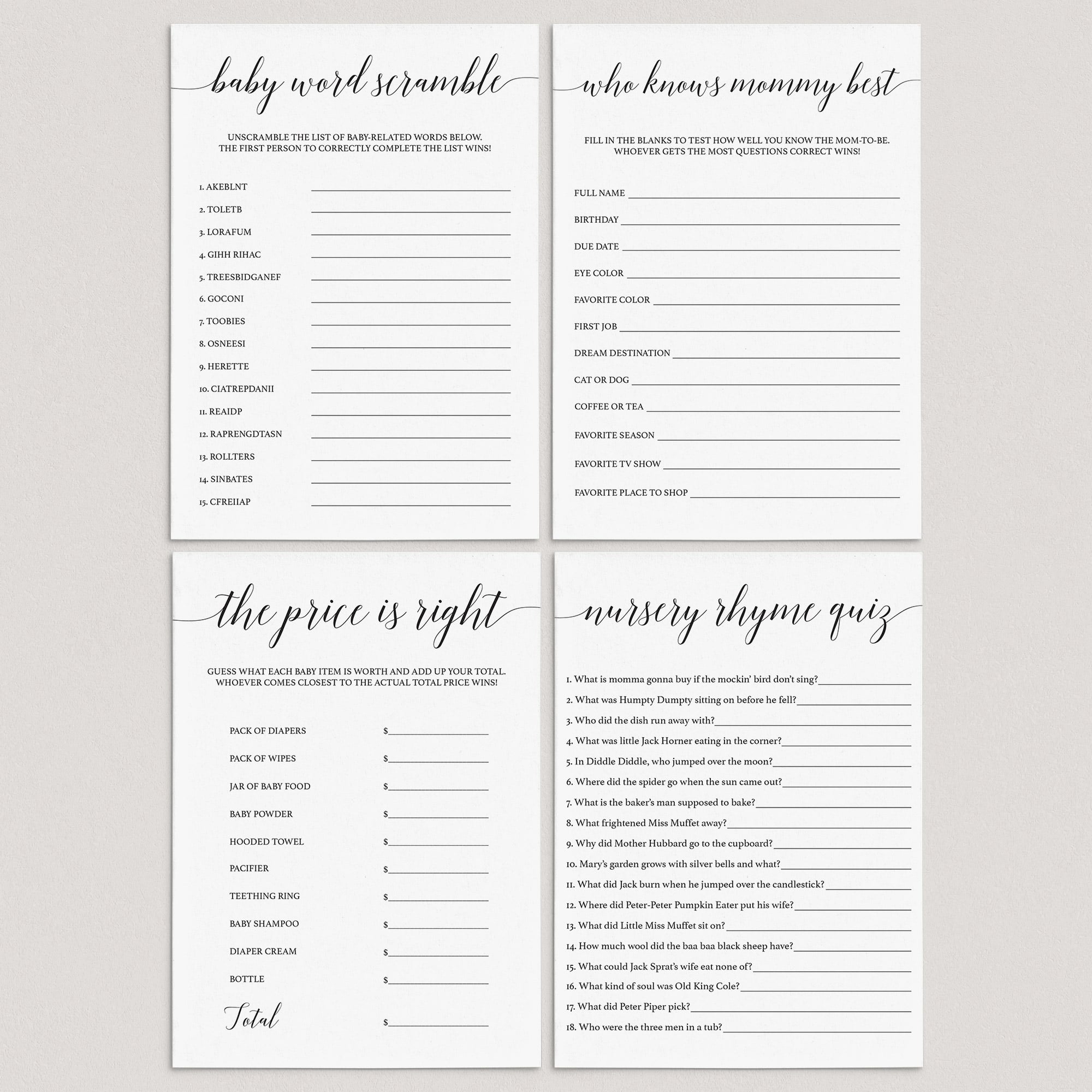 Fun baby shower games bundle by LittleSizzle