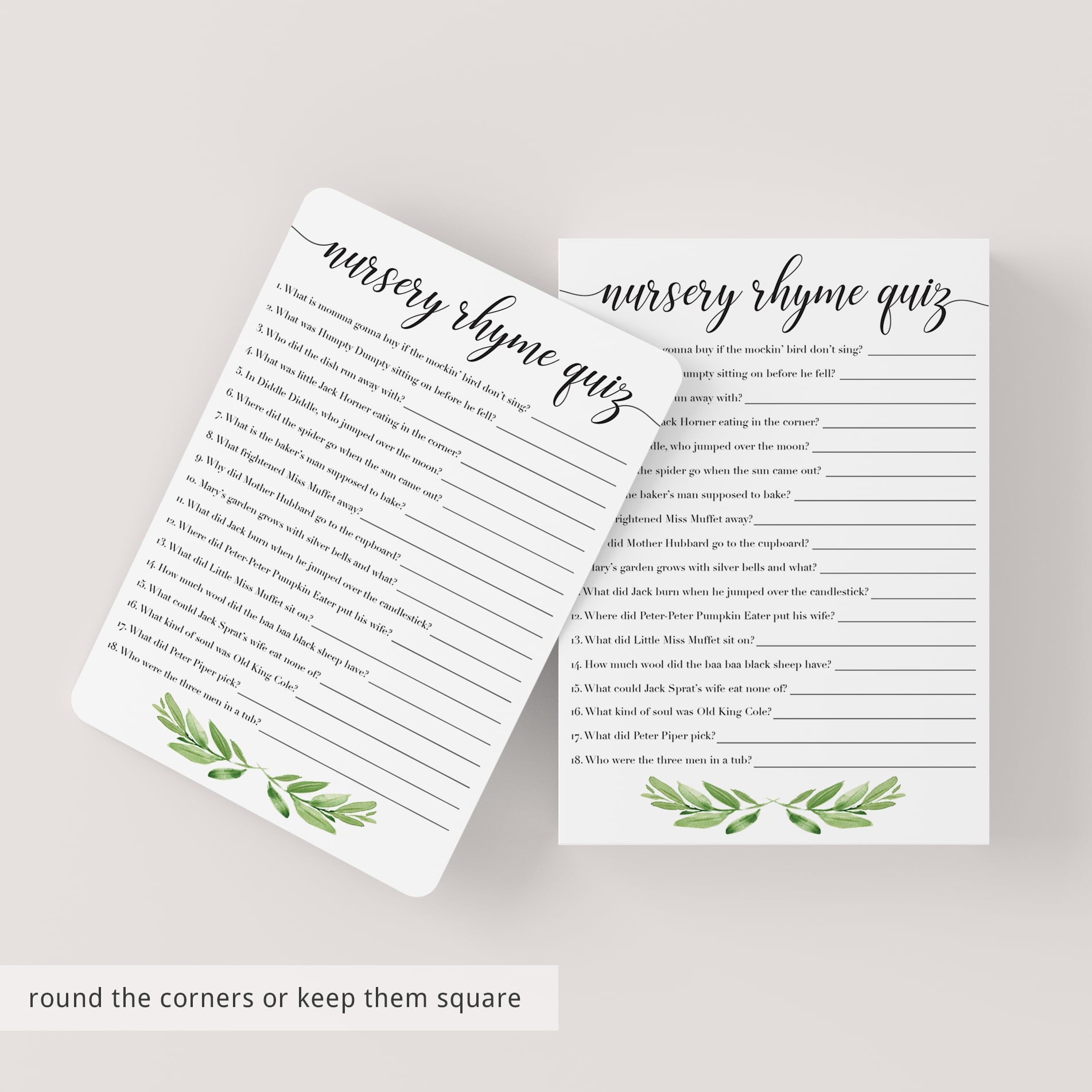 Nursery rhyme quiz baby shower game download by LittleSizzle