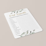 Gold and Greenery Baby Shower Games Pack Printable