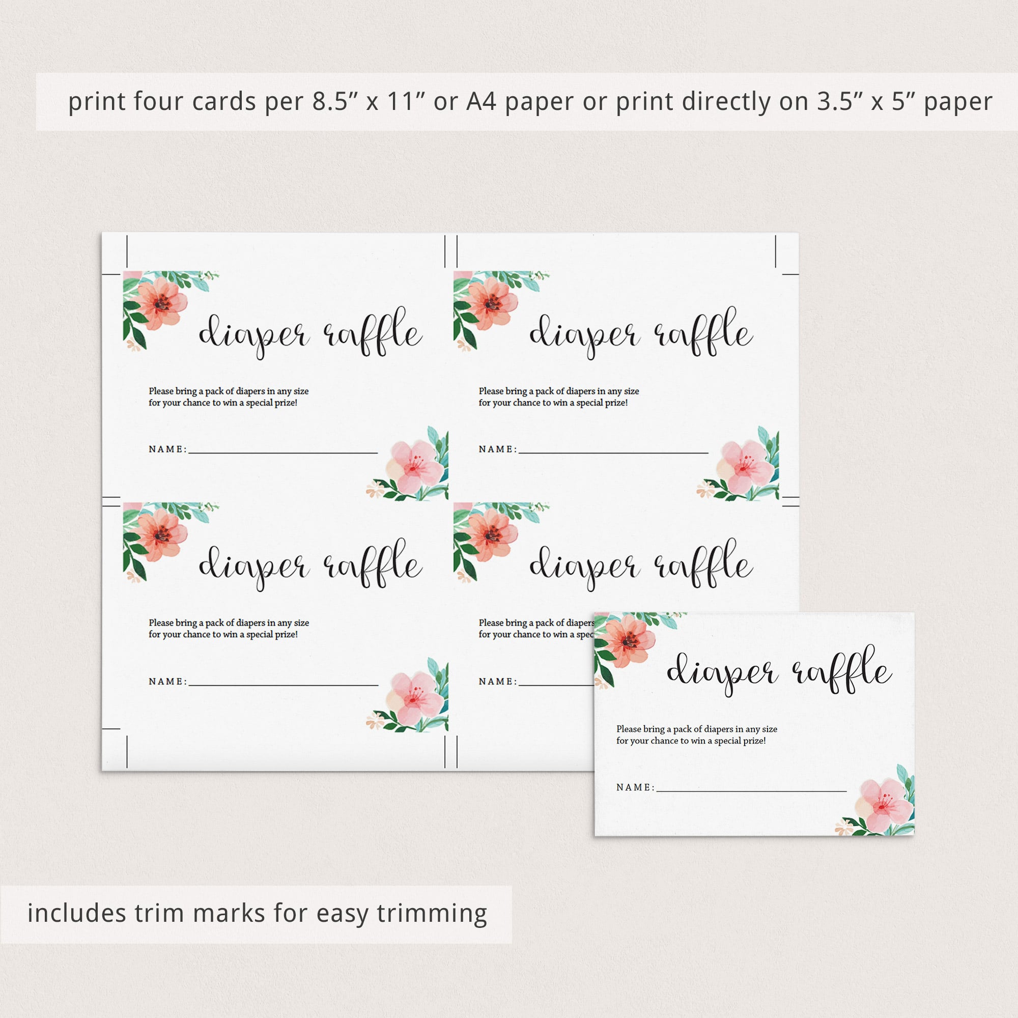 Editable diaper raffle tickets for girl baby shower by LittleSizzle
