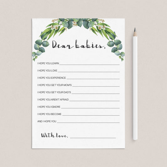 Twin babies advice cards printable by LittleSizzle