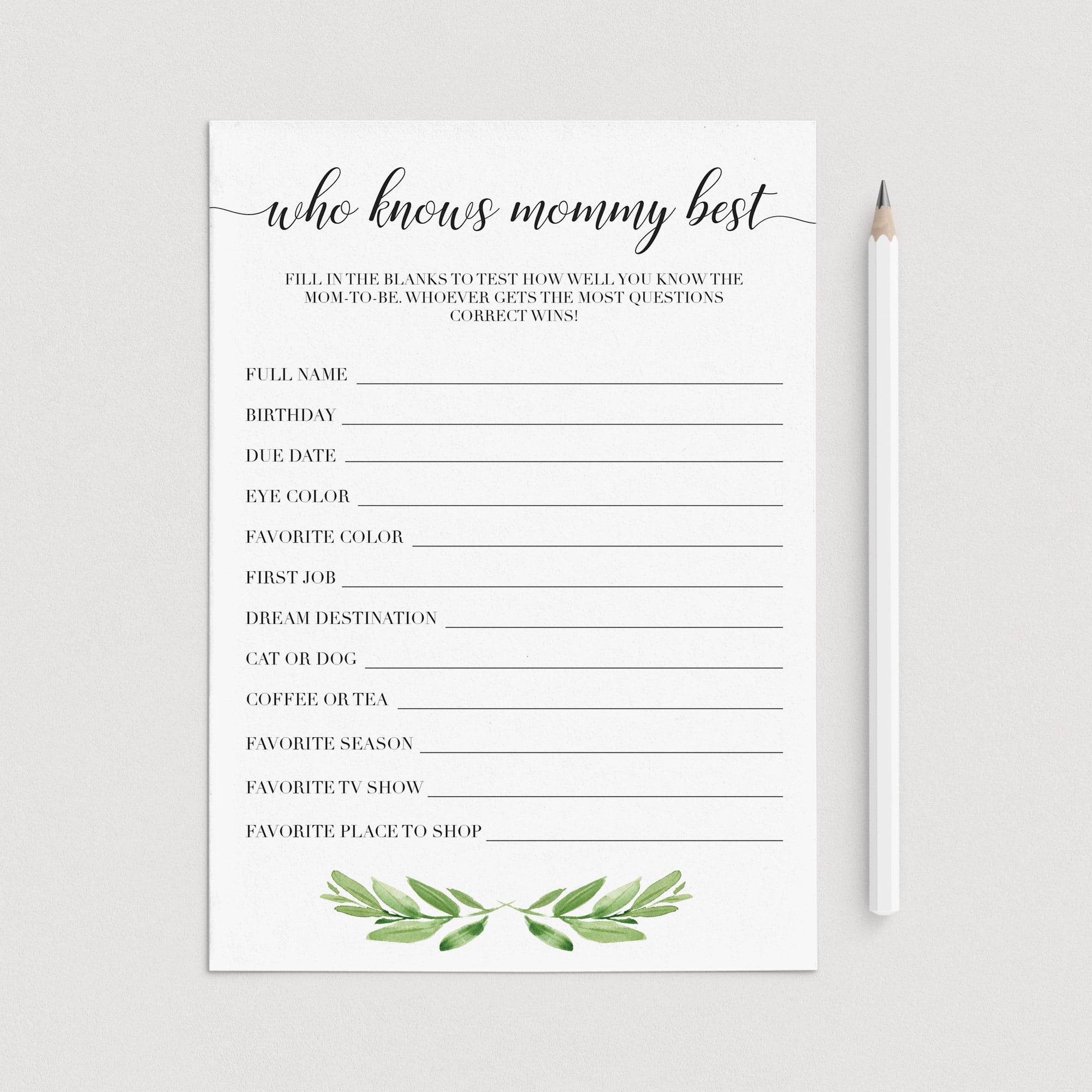 Printable baby shower games who knows mommy best by LittleSizzle