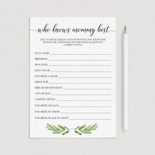 Printable baby shower games who knows mommy best by LittleSizzle
